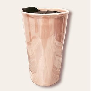 Beautiful Pink iridescent PMI 100% 10 oz. stoneware mug with lid